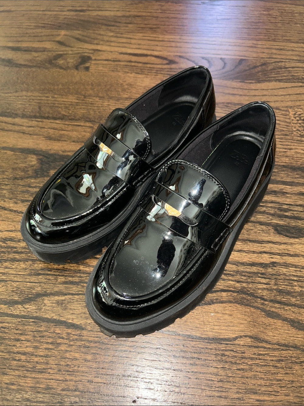 ZARA Black Patent Leather Women’s Penny Loafers